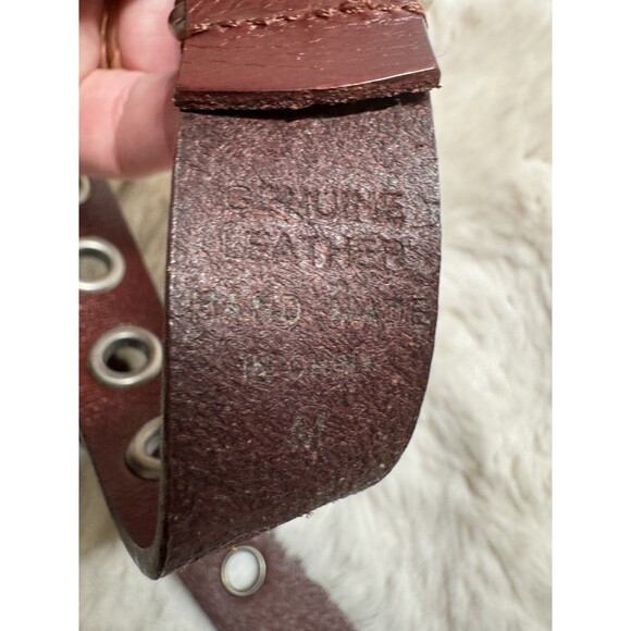 Linea Pelle Belt Skinny Brown Leather Grommets Silver Tone Size M EUC main image 6